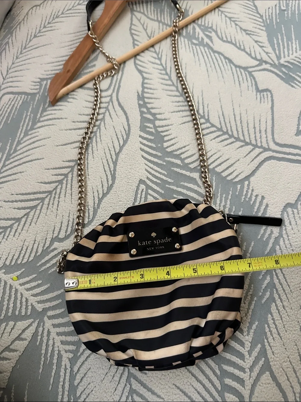 kate spade Striped Black and Cream Round Crossbody with Gold Chain